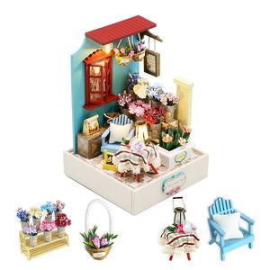 Arkitektur DIY House Cutebee Diy Mini Flower Miniature Wood Dollhouse Tiny Doll S Furniture Kit Dekorera för barn Kid Födelsedagspresent 220829