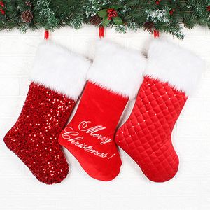Julgran dekoration strumpor xmas hängande paljetter strumpor hänge broderad jultomten gåva godis sock väska träd prydnad th0200