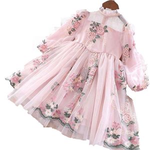 Элегантные цветочные девушки одеваются свадебная вечеринка Принцесса повседневная детская одежда Кружевая платье с длинными рукавами для 3-8 т.