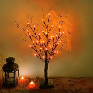 Altre forniture per feste di eventi 60CM 36 LED Albero di betulle di Halloween con timer Luci arancioni Albero da tavolo alimentato a batteria per la decorazione domestica di Halloween 220829