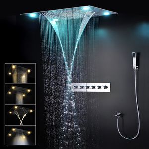 2022 Luxus-LED-Duschset, großes Badezimmer, 4 Funktionen, Deckenduschkopf, Thermostatmischer, Wasserhähne, 24-Zoll-Badewanne, Wasserfall, Regensystem, Wasserhahn