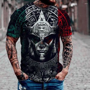 Erkek Tişörtleri 2022 Sokak Moda Tişört Erkekler Kısa Kollu Gevşek Tişört Aztek Meksika Dövmesi 3D Baskı İnce Yuvarlak Boyun SPO283W