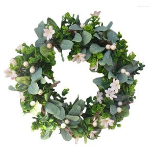 Decorative Flowers Artificial Easter Wreath Farmhouse Green Leaf Festival Door Hanging Decor Large Fake Garland Ornament