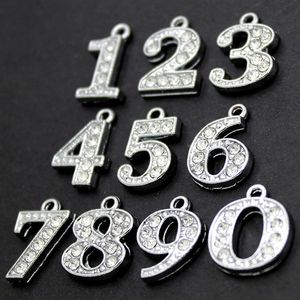 0-9 Rhinestone Number Dog Tag Armband Halsband DIY Pendant Accessories Smycken Silver Color Numbers Crystal Rhinestones Pendants Th0202