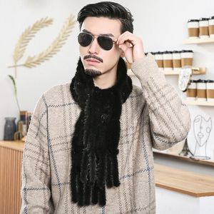 Men Real Mink Fur Scarf Shawls Black Neckercheif Winter Warm Wraps Muffler Travel Ski