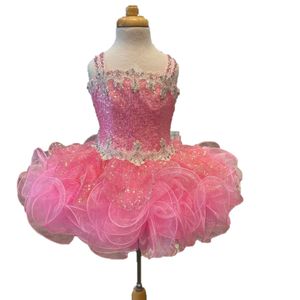 Ruffen Cupcake Festzugskleid für kleine Mädchen 2023 Fräulein Spaghetti Glitz Baby Kids Birthday Formal Runway Party Kleider Infant Kleinkind Designer Fun-Fashion Pink Blau