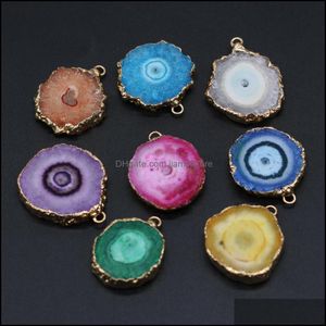 Charms Wholesale Irregar Round Shape Stripe Agate Charms Natural Stone Druzy Pendant Diy For Druse Necklace Earrings Jew Dhseller2010 Dhq41