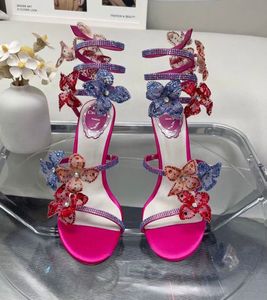 Romantik Rene FLORIANE Sandalet Ayakkabı Kadın Caovillas Glitter Sole Yüksek Topuklu Çiçek Strappy Lüks Tasarımcı Bayan Gladyatör Sandalias