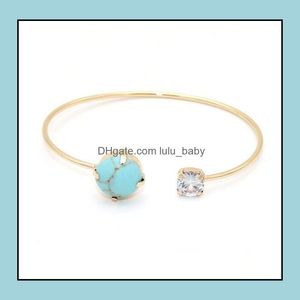 Manschett Fashion Gold Color Rose Quartz Turquoise Stone Cuff Bangle Armband Lapis Lazi Druzy Armband för kvinnor Drop Delivery 2 Lulubaby Dhcuv