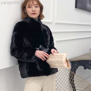 Women's fur Faux Women 100% Real Rabbit Thick Warm Pure Classic Drop Shipping Natural Fur Coat Mandarin Collar Overcoat Wsr817 L220829