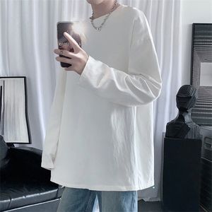 남자 티셔츠 하이브 스크러 스프링 대형 티셔츠 단색 기본 티셔츠 o 목이 긴 소매 tshirts 한국 여성 남자 캐주얼 티 220920