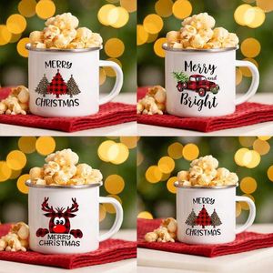 Mugs Merry Christmas Print Creative Enamel Coffee Tea Wine Drink Mug Dessert Cocoa Milk Cup Cake Handle Drinkware Xmas Gifts