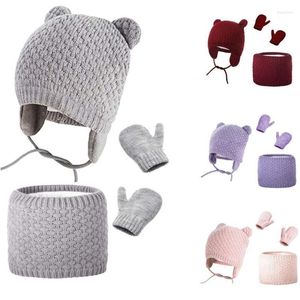 Hüte 1 Set Kinder Strickmütze Warme Acrylfaser Auffällige niedliche Cartoon-Ohrschal-Handschuhe Beanie-Mütze für Geschenke