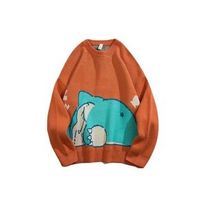 Men's Sweaters Korean Fashion Orange Knitted Sweater Men Harajuku Cartoon Print Casual Women Pullovers Gothic Clothes For Teens 220830