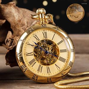 Pocket Watches Mechanical Watch Luxury Copper and Silver Automatic With Chain Roman Siffer f￶r m￤n H￶gkvalitativ