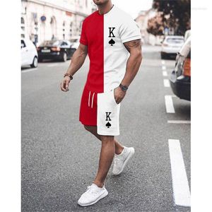 Tute da uomo Tinta unita Lettera K Tuta da uomo Stampa 3D T-shirt con scollo oversize Pantaloncini Completi Abbigliamento sportivo casual Due