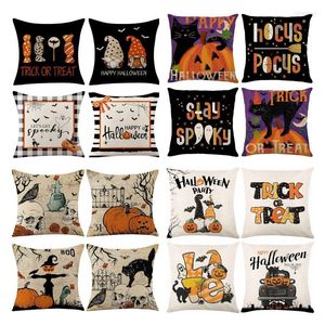 Kissen Halloween-Dekorationen Kissenbezug 45 cm Leinen Lustiger Kürbis Süßigkeiten Spinnennetz Bedruckter Fall Home Decor Kissenbezug