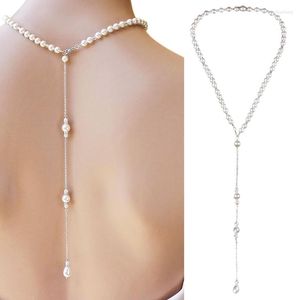 Pendant Necklaces Pearl Backdrop Necklace Back Chain Sexy Tassel Long Body Jewelry For Women Party Wedding Decor