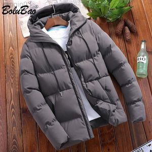 Herrjackor Bolubao Fashion Winter Hong Kong Style Parka Casual Stand Collar Tjock vadderad jacka Solid färg Löst dagligen L220830