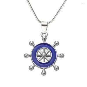 Pendant Necklaces Alloy Metal Blue Red Enamel Rudder Necklace Ships Wheel Helm Nautical Jewelry For Men Or Women
