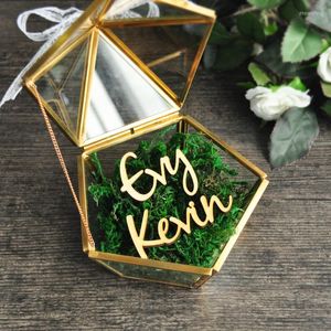 Party Supplies Personalized Wedding Ring Box Glass Custom Name Jewelry Holder Pentagon Geometric Copper Engagement