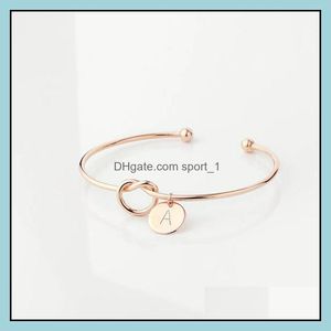 Charm Armband 10pc/ Set Fashion Initial Letter Knot Bangle Armband f￶r Women Girl Sier/ Gold/ Rose Gold Color Drop Del Dhseller2010 DHE8L