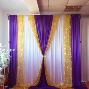 10ft x ft Wit gordijn Purple Ice Silk Drape Gold Pargin Decoratie achtergrond voor bruiloftsfeest268j
