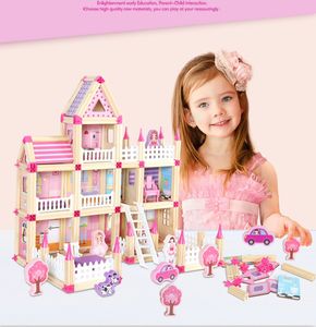 Kit de constru￧￣o de modelos de quebra -cabe￧a por atacado Kit de brinquedo Princess Villa Castle Girl Diy Doll House House Montada Build Block Set Education Toy para crian￧as Presentes