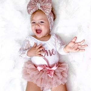 Clothing Sets Baby Girls My First Birthday Outfits Cute Long Sleeve Floral Lace Romper Tutu Skirt Headband Set 030Months 220830