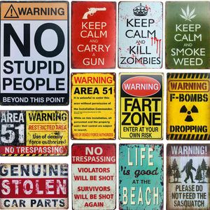 Metal boyama vintage uyarı alanı 51 metal kalay işaretleri zombi dikkatli olun osuruk bölge sigara içme duvar plakları sanat poster uyarı retro çıkartmalar ev t220829