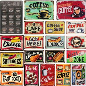 Metallmålning Shabby Chic Fast Food Coffee Menu Vintage Tin Metal Signs Plack Hot Dog for Diner Restaurant Cafe Shop Kitchen Home Wall Decor T220829