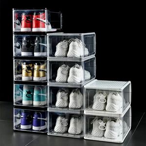 플라스틱 신발 상자를 두껍게합니다. 투명한 방진 저장 상자 투명한 플립 플립 캔디 컬러 스택 가능한 신발 주최자 상자 830
