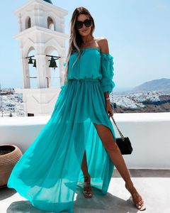 Amerikan Uzun Elbise Şifon toptan satış-Sıradan Elbiseler Kadınlar Yaz Moda Avrupa ve Amerikan Şifon Uzun Kollu Elbise Düzensiz Etek Zarif