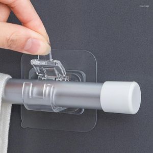 Hooks 2Pcs Convenient Nail-Free Adjustable Curtain Rod Holder Clamp Bracket Holders Adhesive Wall Fixed Clip Hanging