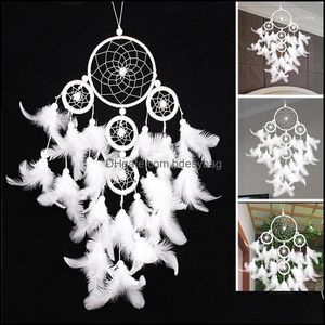 Objetos decorativos Figuras Objetos decorativos Figuras ly Big Dreamcatcher Wind Chime White Feather Dream Catcher Car Bdesybag Dhtsj