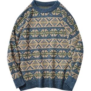Herrtröjor vinter vintage män japanska mode lösa stickade tröjor hiphop harajuku geometriska mönster streetwear 220830