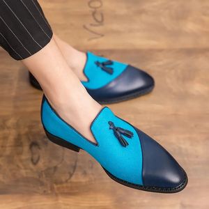 Pu stitching polyester fiber loafers m￤n skor klassisk tofs enkel all-match dagliga trendiga skor ad097