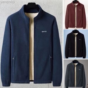 Jackets masculinos 2022 Casaco de inverno espessado de pelúcia de pelúcia de coloração sólida com zíper de roupas de rua de rua do machado L220830