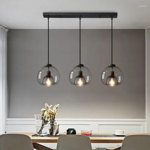 Pendantlampor Vintage Smoke Grey/Amber Glass Lights 1/2/3 Light For Living Room Nordic E27 LED Loft Industrial Hanging Lamp Fixtures