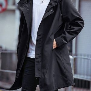 Mens Trench Coats Spring Autumn Long Men Moda Moda Moda Capuz Windbreaker preto Overcoat Jackets casuais tamanho grande 6xl 7xl 8xl 220829