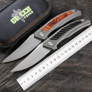 Green thorn quantum folding knife m390 blade carbon fiber / solid wood TC4 titanium handle portable fishing camping outdoor EDC tool