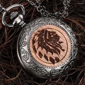 Pocket Watches Creative Quartz Watch Wood Cover Character Carving Fashion Vintage Men Necklace Pendant Reloj De Bolsillo