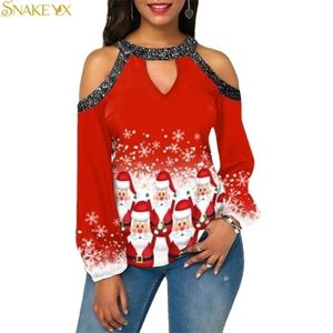 T-shirt da donna SNAKE YX T-shirt allentata con maniche lunghe a maniche lunghe con stampa di giorno di Natale 220829