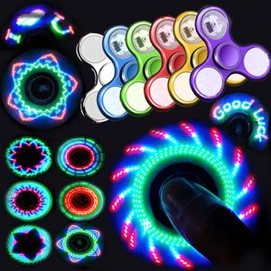 LED Light Fidget Spinner Toys Electroplating Spinning Top Hand Fingertip Spinners Tri Gyro Luminous Spiral Finger Decompression Toy for Kids Gifts Christmas