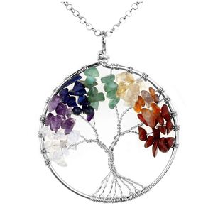 Pendant Necklaces Jovivi Natural Healing Crystals Quartz Tree Of Life Necklace 7 Chakras Gemstone Mothers/fathers Day Family Gifts amSSF
