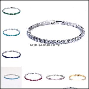 Tennis Tennis Bracelets Jóias Luxo de luxo de 4mm de 4 mm de zircônia cúbica Chain Cristal Wedding for Momen Men Gold Sier Bracelet Drop Deliver