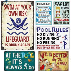 Metal Painting Warning Swimming Pool Slogan Advertising Plate Sign Metal Posters Vintage Home Shabby Tin Sign Wall Plaques Decor T220829