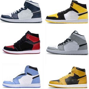 1S Yellow Toe GradeSchool Basketball Shoes Bred Patent Infant Sneakers TD Toddler Trainers Big Kids Boys Gilrs Size 4y-6y