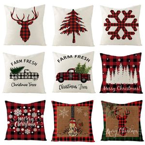 Yastık 45x45cm Noel yastık kılıfı kırmızı siyah ekose keten oturma odası kanepe kapak Noel partisi hediye dekor