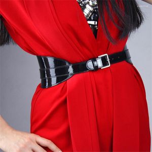 B￤lten Bright Patent Leather Pu Black Woman Belt Simulation Metal Buckle Justerbar Elegant midjeband Kvinna Cummerbunds VG10Belts